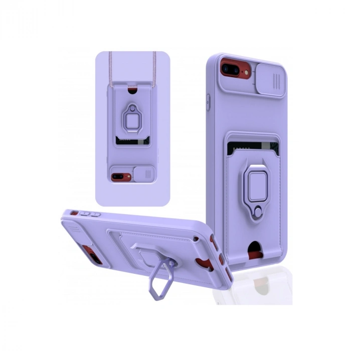 Apple İphone 7 Plus Kılıf Zuma Kartvizitli Yüzüklü Silikon - Lila