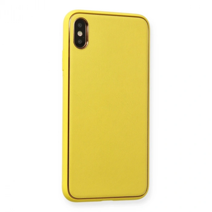 Apple İphone Xs Max Kılıf Coco Deri Silikon Kapak - Sarı