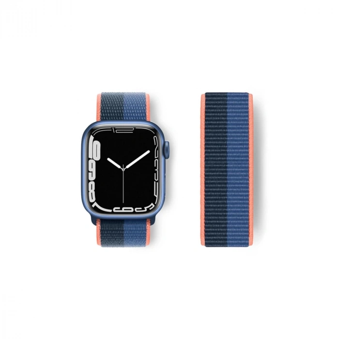 Apple Watch 38mm Hasırlı Cırtcırtlı Kordon (saat Değildir) - Siyah-mavi