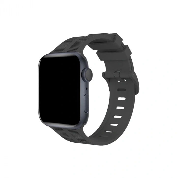 Apple Watch 38mm Kr408 Çizgili Silikon Kordon - Koyu Gri