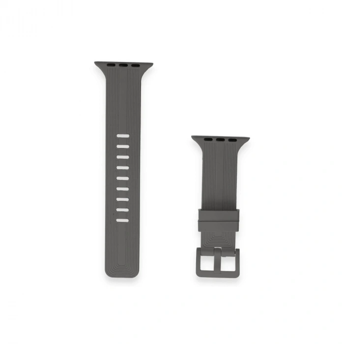 Apple Watch 38mm Kr408 Çizgili Silikon Kordon (saat Değildir) - Koyu Gri