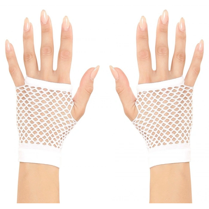 Beyaz Renk Kısa Boy Fileli Örgü Eldiven
