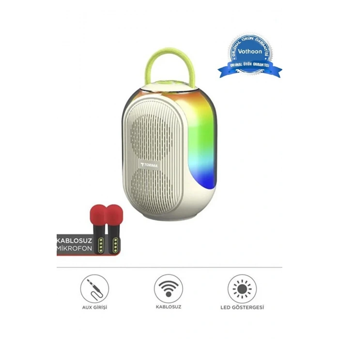 Bluetooth Hoparlör Çift Mikrofonlu Kablosuz Parti Speaker Beyaz