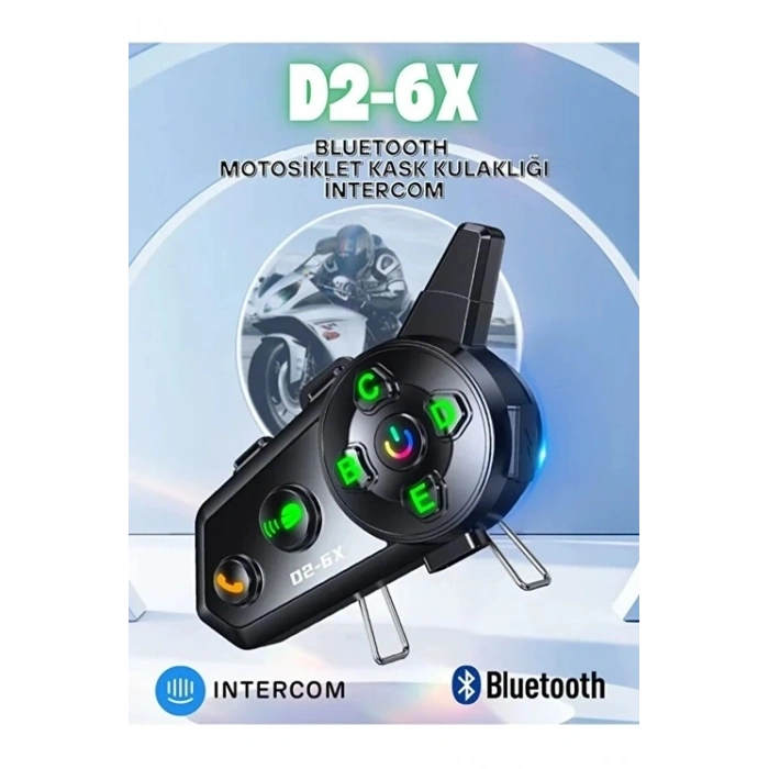 D2-6x 1000m Mesafeli 6 Kanallı İntercom Bluetooth Motosiklet Kask Kulaklığı İntercom Kulaklık