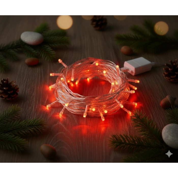 Damla Uçlu Kırmızı Dekoratif Işık 10 Metre 100 LED