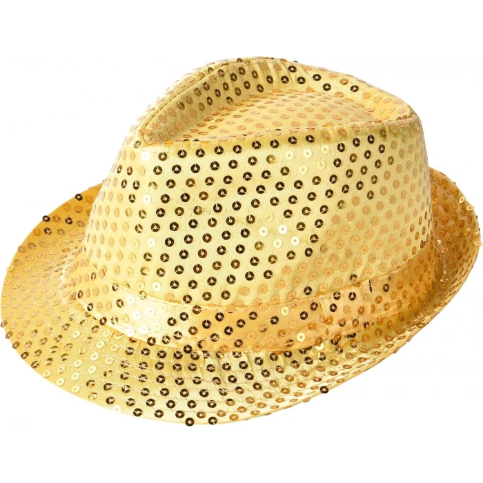 Disko  Altın Gold Payetli Fötr Şapka Yetişkin Boy