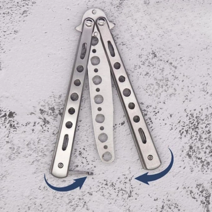 Gri Katlanabilir Paslanmaz Çelik Kelebek Bıçak Tasarımlı Tarak