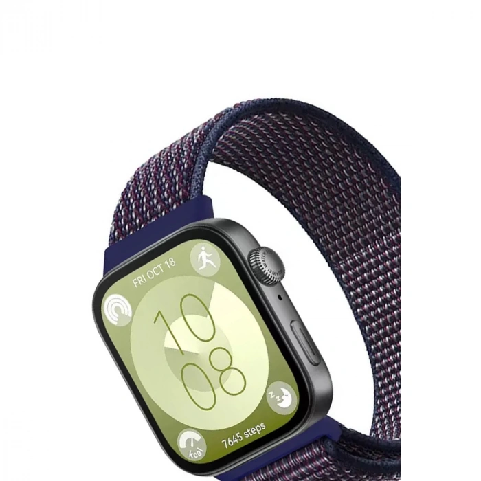 Huawei Fit 4 Hasırlı Cırtcırtlı Kordon (saat Değildir) - Mavi-beyaz