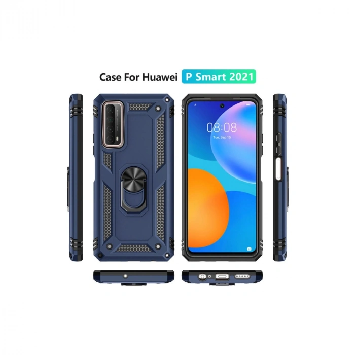 Huawei P Smart 2021 Kılıf Sofya Yüzüklü Silikon Kapak - Lacivert