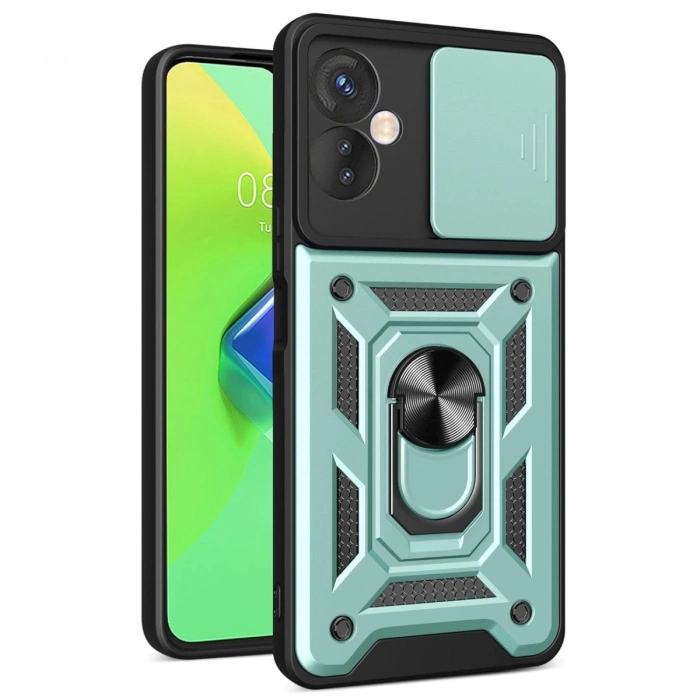 İnfinix Hot 30 4g Kılıf Pars Lens Yüzüklü Silikon - Yeşil