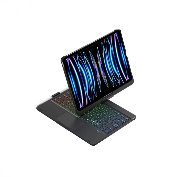 İpad Pro 11 (2024) F11 Ats Kılıf Magic Dönen Klavyeli Tablet Kılıf - Siyah
