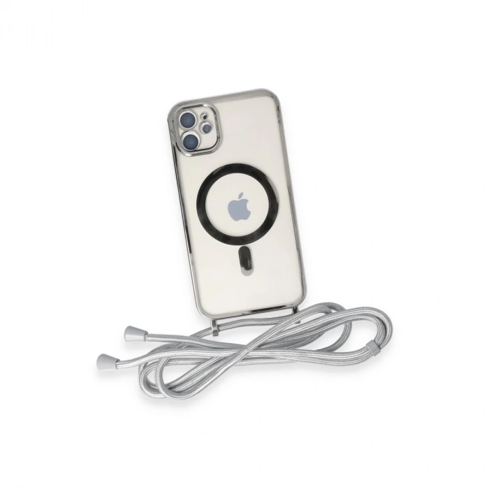 İphone 11 Kılıf Divo Lazer Askılı Magsafe Kapak - Gümüş