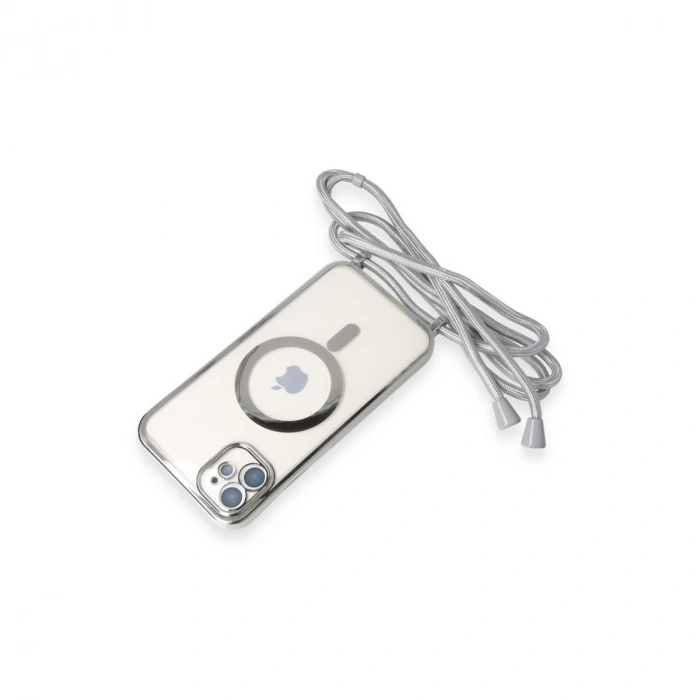 İphone 11 Kılıf Divo Lazer Askılı Magsafe Kapak - Gümüş
