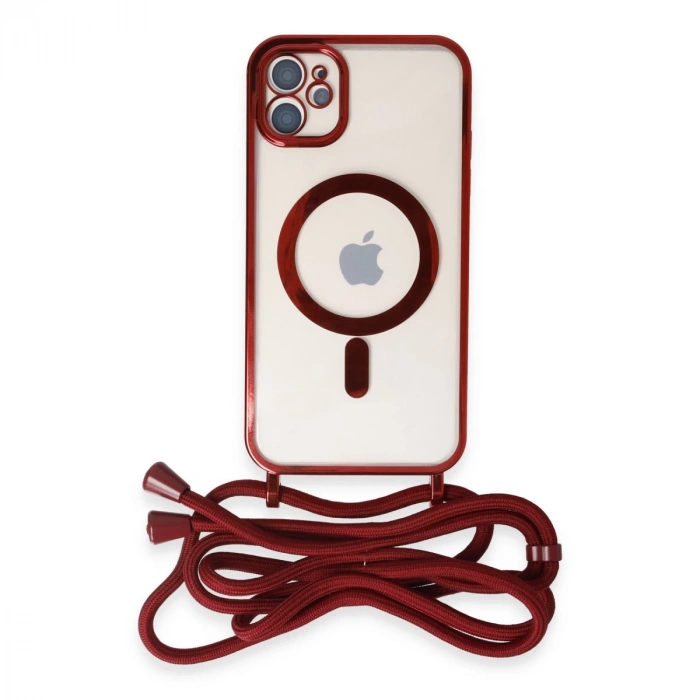 İphone 11 Kılıf Divo Lazer Askılı Magsafe Kapak - Kırmızı