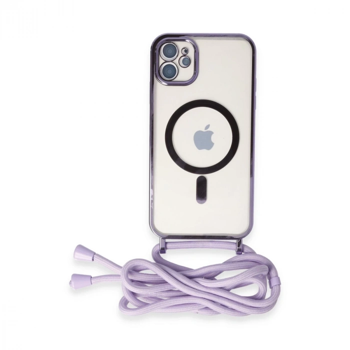 İphone 11 Kılıf Divo Lazer Askılı Magsafe Kapak - Lila
