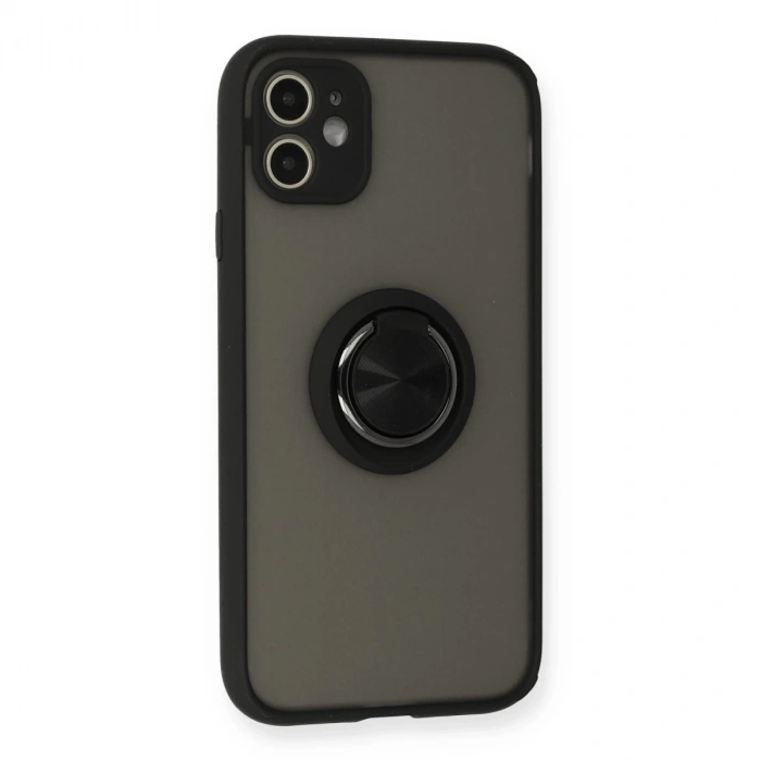 İphone 11 Kılıf Montreal Yüzüklü Silikon Kapak - Siyah