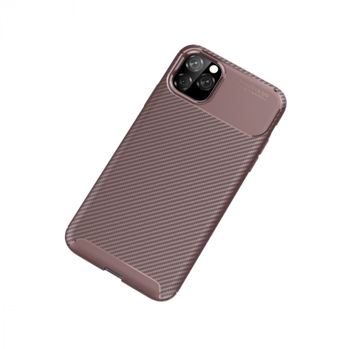 İphone 11 Pro Kılıf Auto Focus Karbon Kapak - Kahverengi
