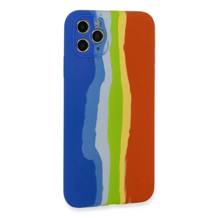 İphone 11 Pro Kılıf Ebruli Lansman Silikon - Mavi-turuncu