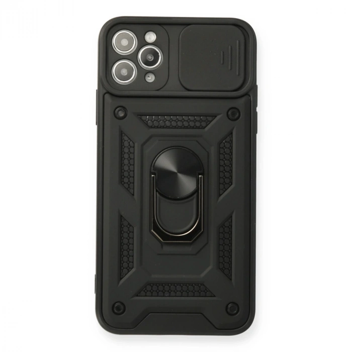 İphone 11 Pro Kılıf Pars Lens Yüzüklü Silikon - Siyah