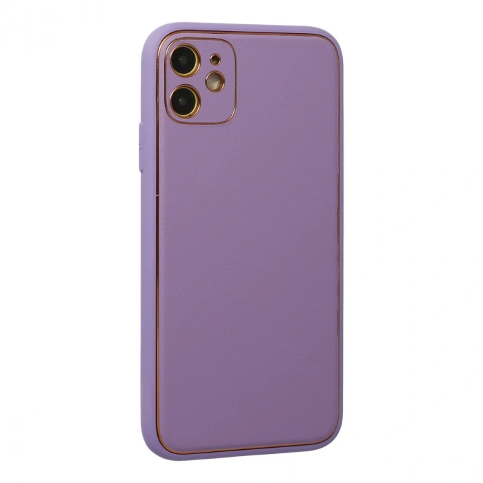 İphone 12 Kılıf Coco Deri Silikon Kapak - Lila