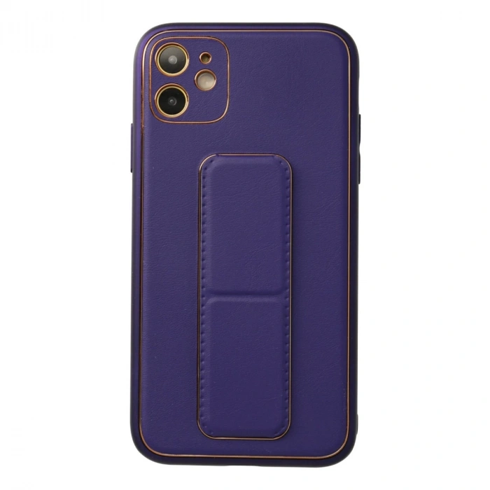 İphone 12 Kılıf Coco Deri Standlı Kapak - Mor