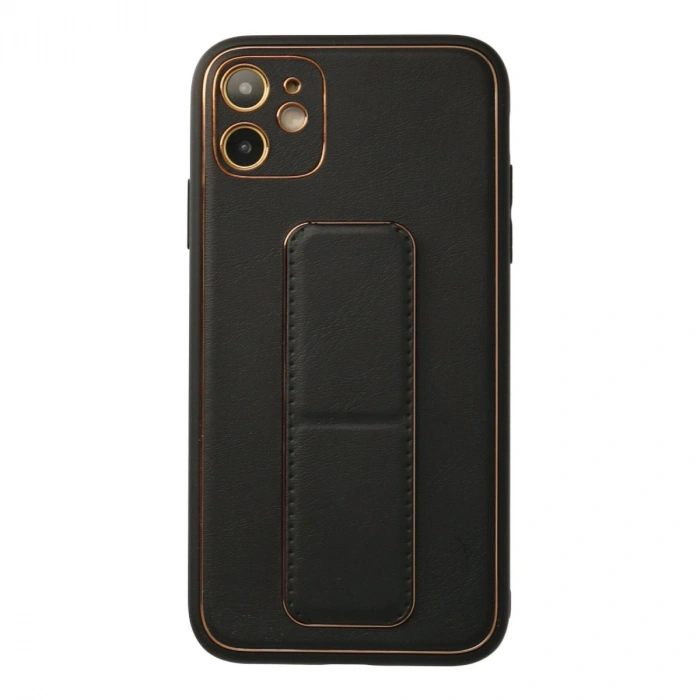 İphone 12 Kılıf Coco Deri Standlı Kapak - Siyah