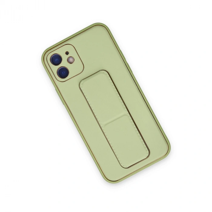 İphone 12 Kılıf Coco Deri Standlı Kapak - Su Yeşili