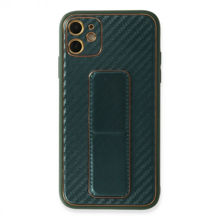 İphone 12 Kılıf Coco Karbon Standlı Kapak - Yeşil