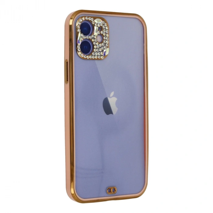 İphone 12 Kılıf Liva Taşlı Silikon - Pembe