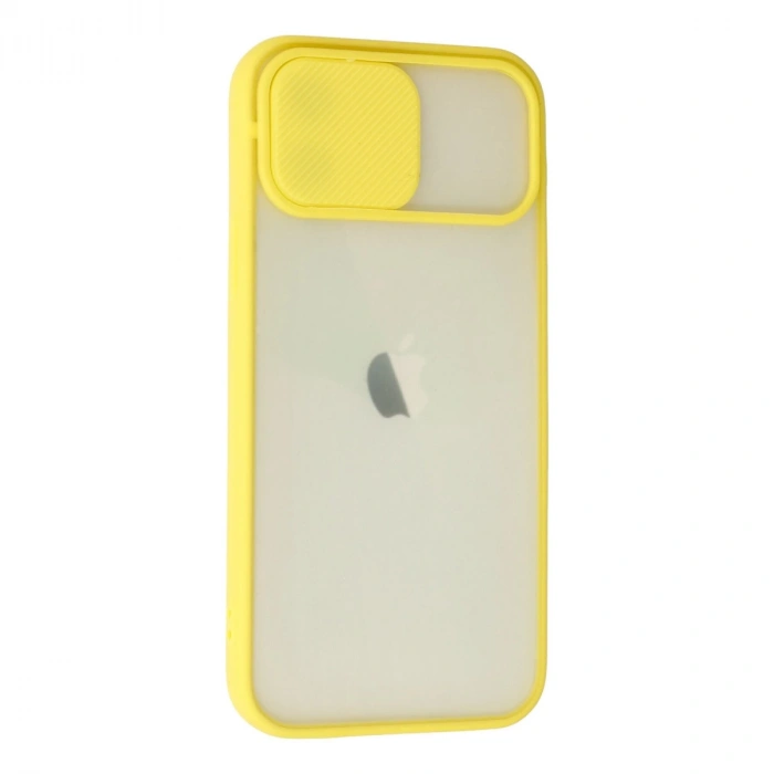 İphone 12 Kılıf Palm Buzlu Kamera Sürgülü Silikon - Sarı