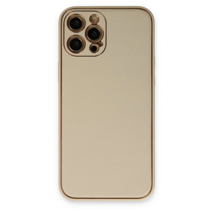 İphone 12 Pro Kılıf Coco Deri Silikon Kapak - Gold