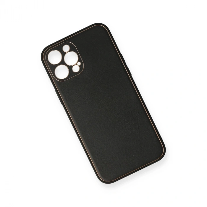 İphone 12 Pro Kılıf Coco Deri Silikon Kapak - Siyah