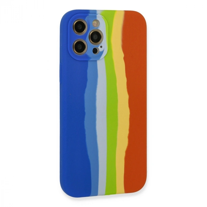 İphone 12 Pro Kılıf Ebruli Lansman Silikon - Mavi-turuncu