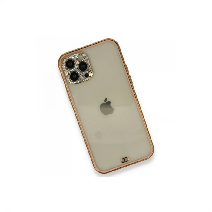 İphone 12 Pro Kılıf Liva Taşlı Silikon - Pembe