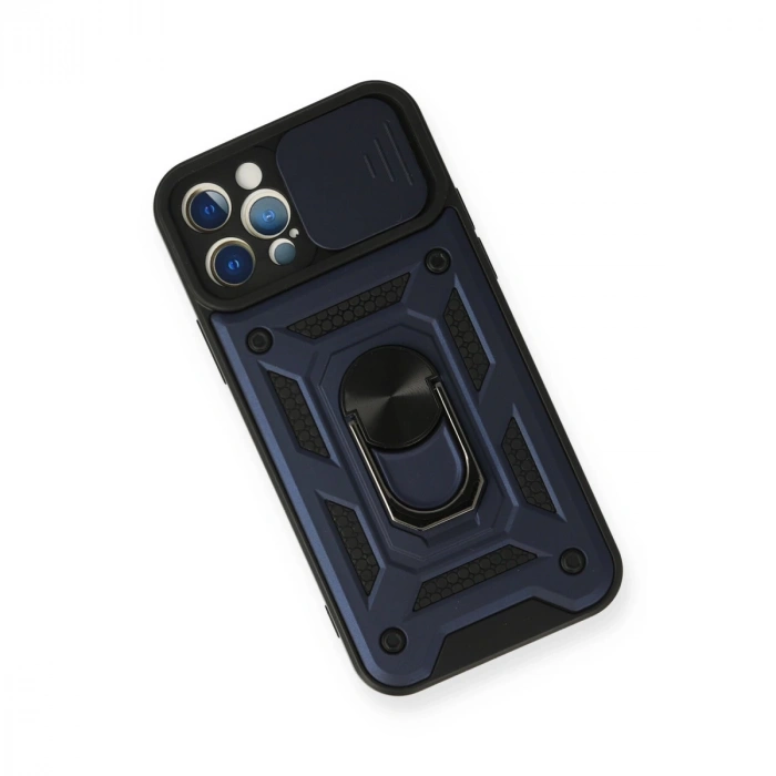 İphone 12 Pro Kılıf Pars Lens Yüzüklü Silikon - Lacivert