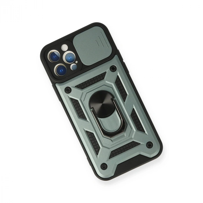 İphone 12 Pro Kılıf Pars Lens Yüzüklü Silikon - Yeşil