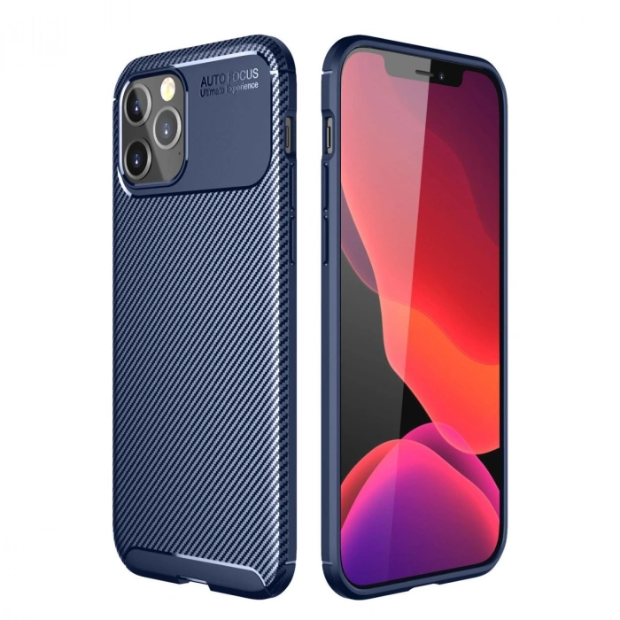 İphone 12 Pro Max Kılıf Auto Focus Karbon Kapak - Lacivert