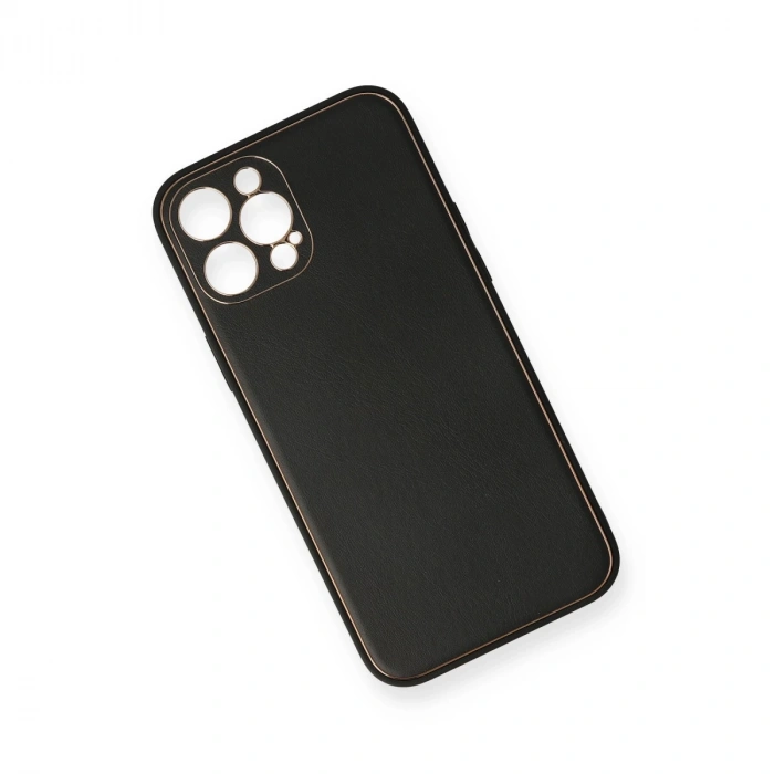 İphone 12 Pro Max Kılıf Coco Deri Silikon Kapak - Siyah