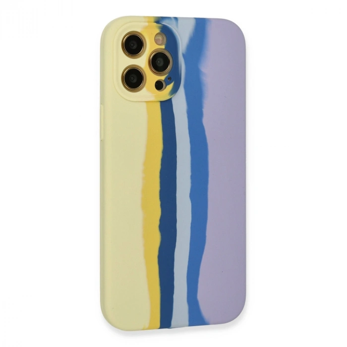 İphone 12 Pro Max Kılıf Ebruli Lansman Silikon - Sarı-lila