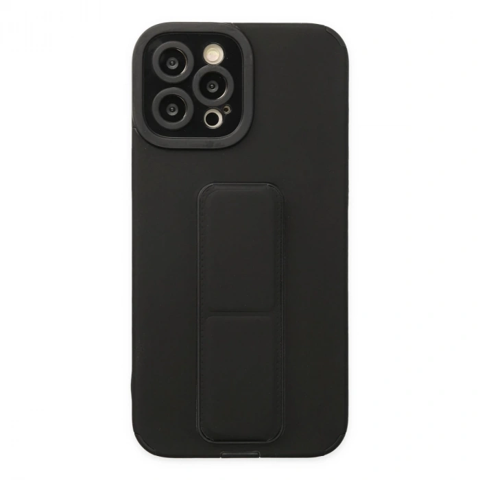 İphone 12 Pro Max Kılıf Mega Standlı Silikon - Siyah