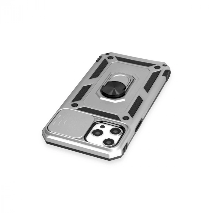 İphone 12 Pro Max Kılıf Pars Lens Yüzüklü Silikon - Gümüş