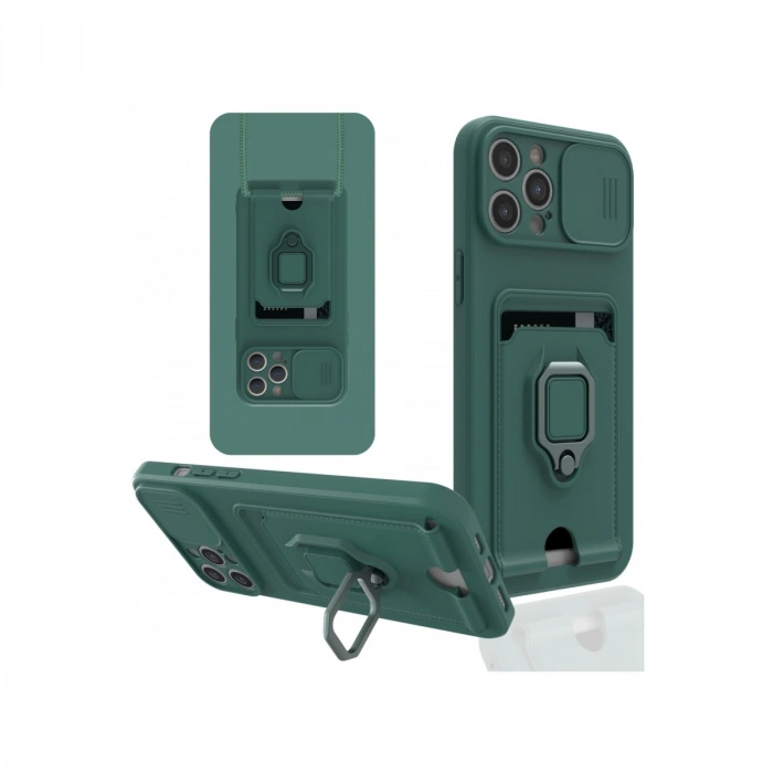 İphone 12 Pro Max Kılıf Zuma Kartvizitli Yüzüklü Silikon - Yeşil