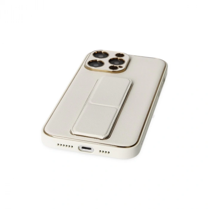 İphone 13 Pro Kılıf Coco Deri Standlı Kapak - Beyaz