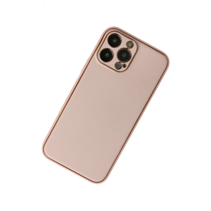 İphone 13 Pro Max Kılıf Coco Deri Silikon Kapak - Pudra