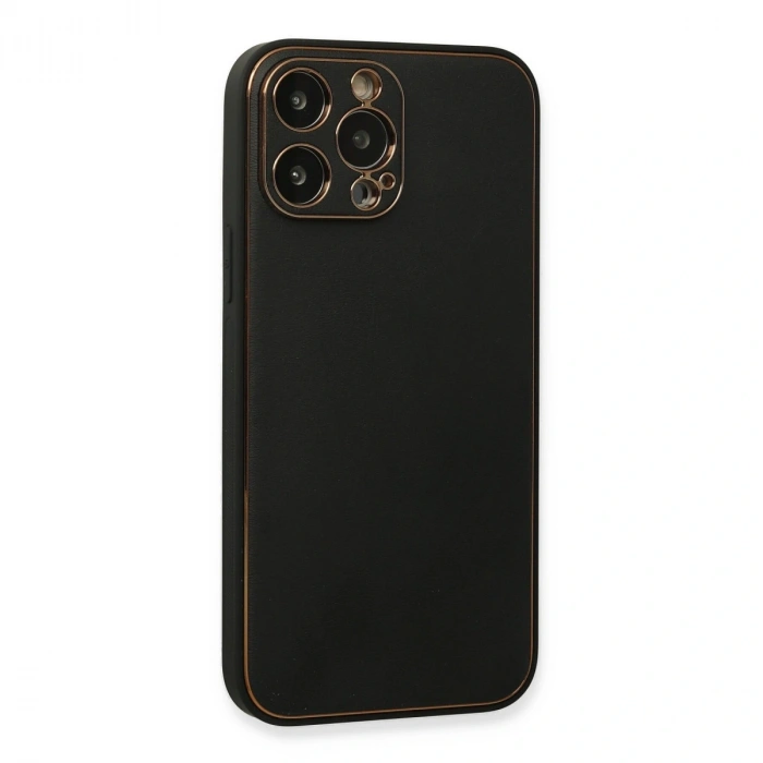 İphone 13 Pro Max Kılıf Coco Deri Silikon Kapak - Siyah