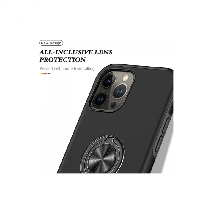 İphone 13 Pro Max Kılıf Elit Yüzüklü Kapak - Siyah