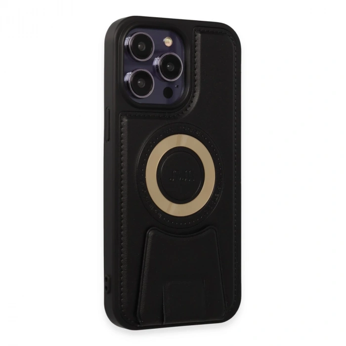 İphone 13 Pro Max Kılıf Merkür Magneticsafe Standlı Kapak - Siyah