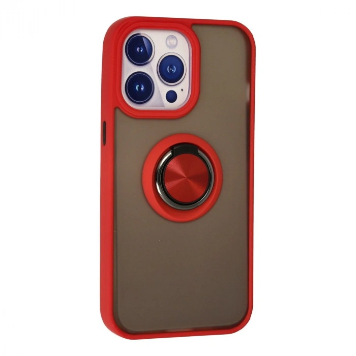 İphone 13 Pro Max Kılıf Montreal Yüzüklü Silikon Kapak - Kırmızı