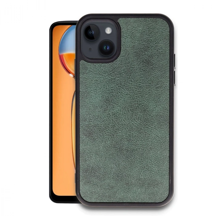 İphone 14 Kılıf Aras Deri Kapak - Koyu Yeşil