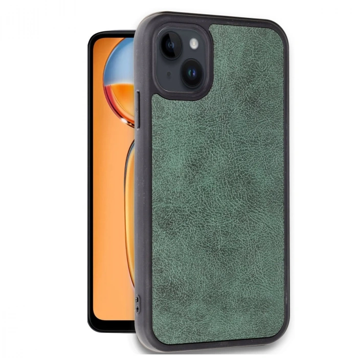 İphone 14 Kılıf Aras Deri Kapak - Koyu Yeşil